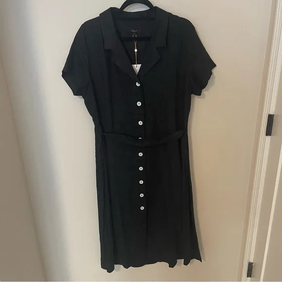 100% European Linen Black button front Midi Dress NWT - Picture 1 of 4